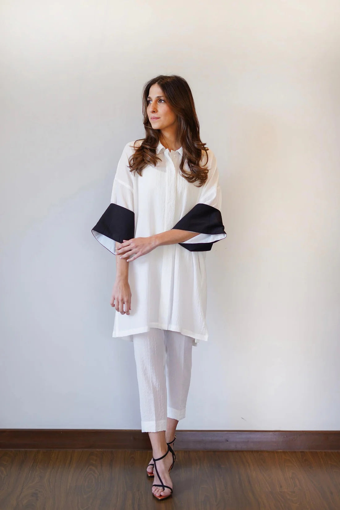 White Co-ord Set with Statement Black Sleeves