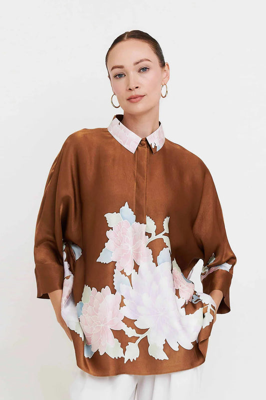 Autumn Bloom | Chocolate Brown Floral Shirt