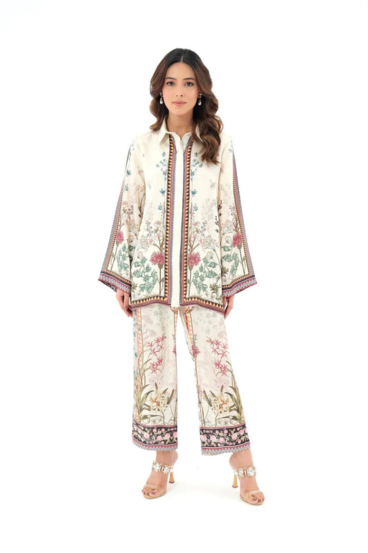 Elegant Floral Printed Co-ord Set - Ivory Bliss