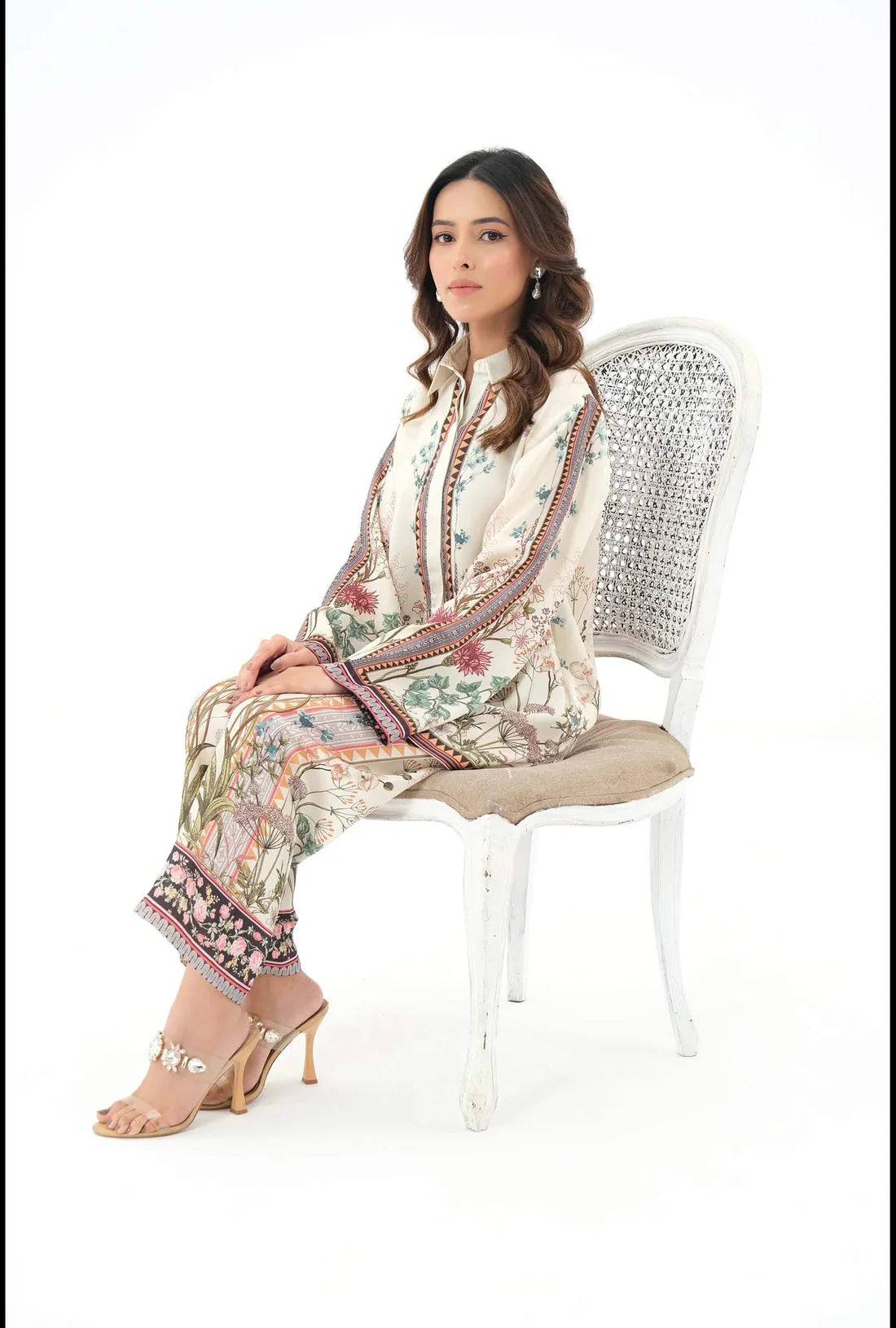 Elegant Floral Printed Co-ord Set - Ivory Bliss