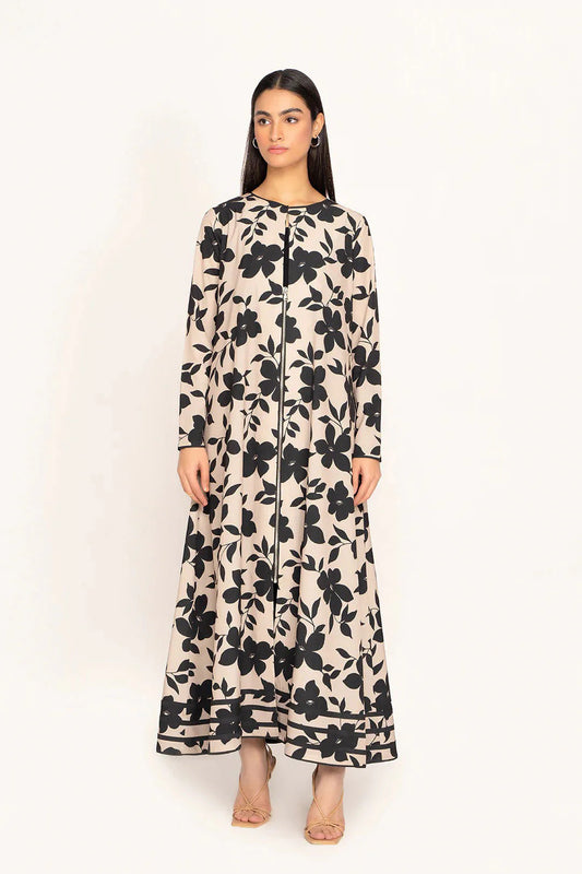 Black Floral Elegance | Zip-Front A-Line Maxi Dress