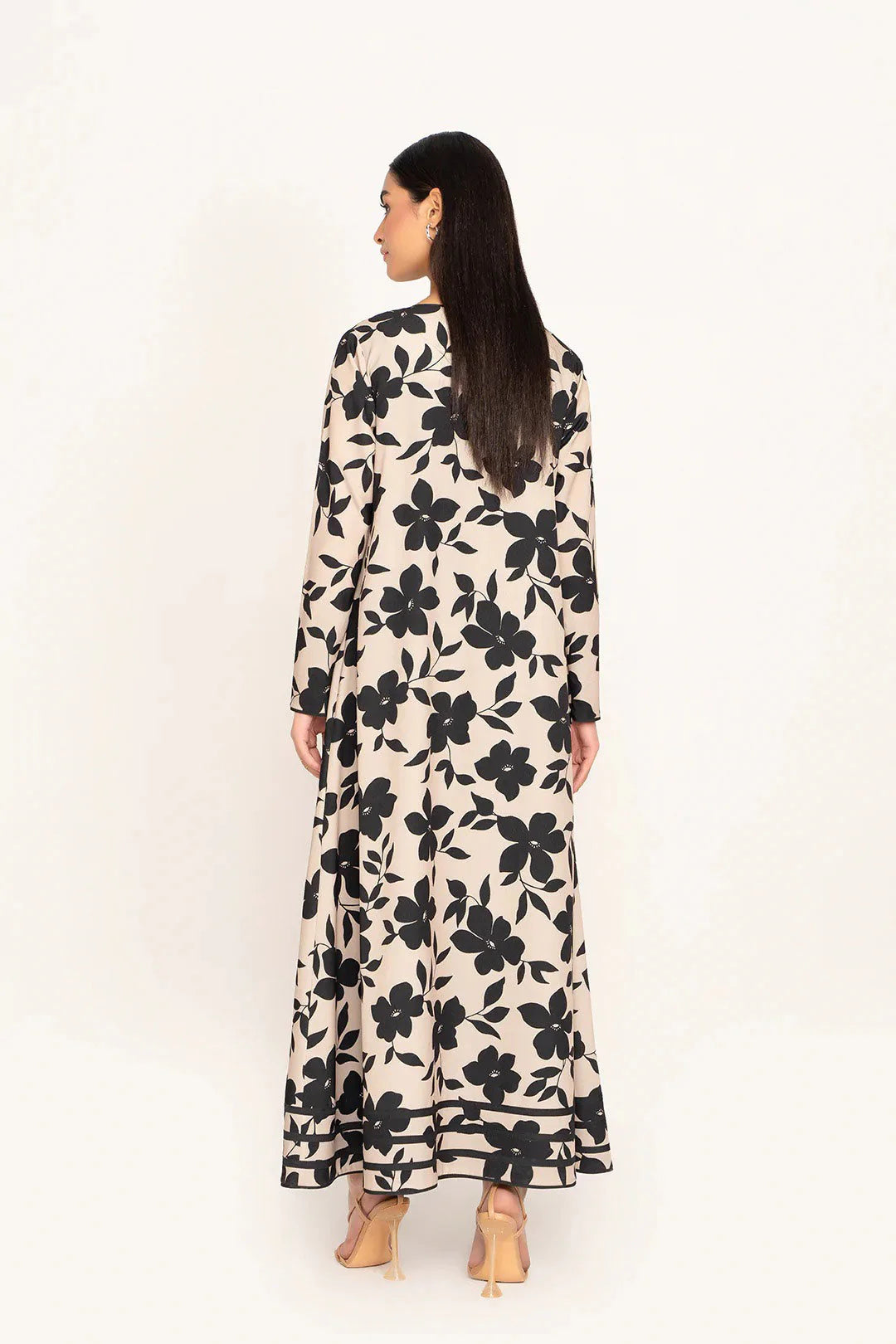 Black Floral Elegance | Zip-Front A-Line Maxi Dress