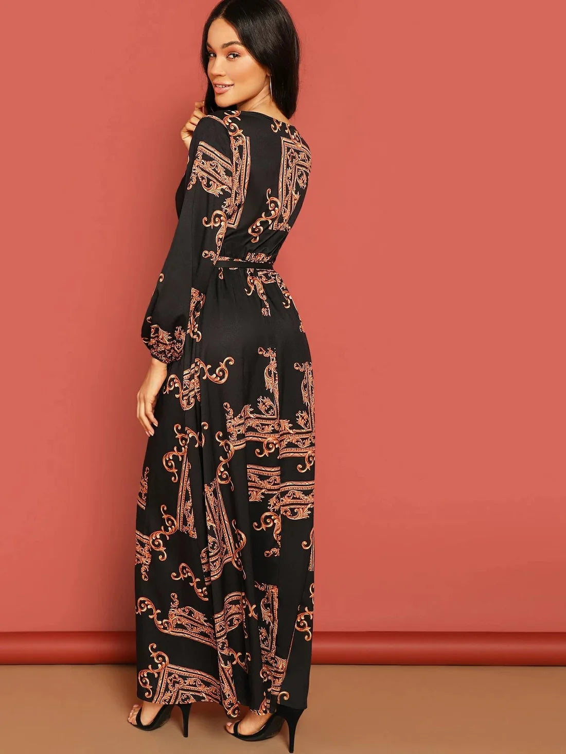 Bohemian Elegance | Black Paisley Maxi Kaftan Dress