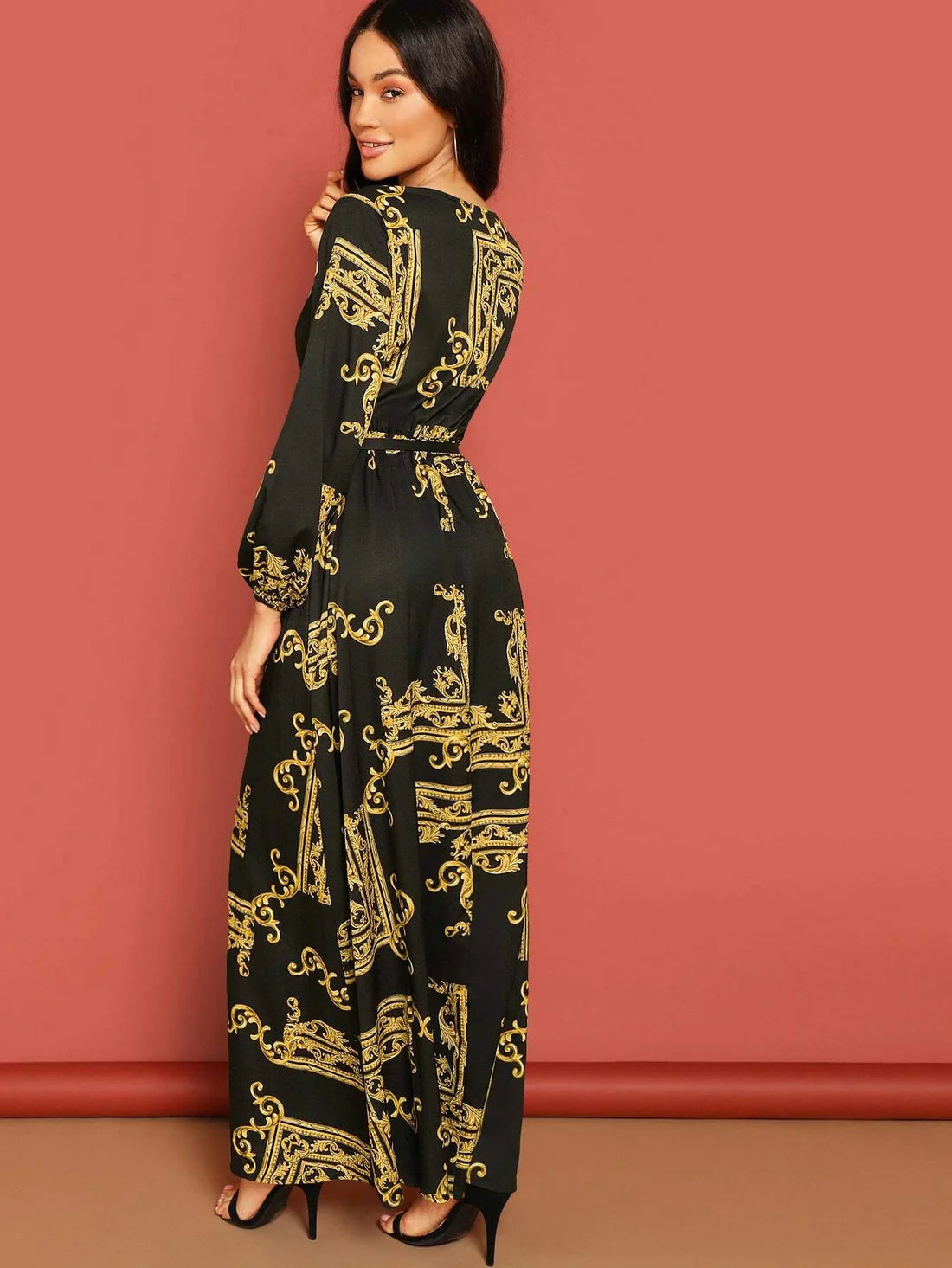 Bohemian Elegance | Black Paisley Maxi Kaftan Dress