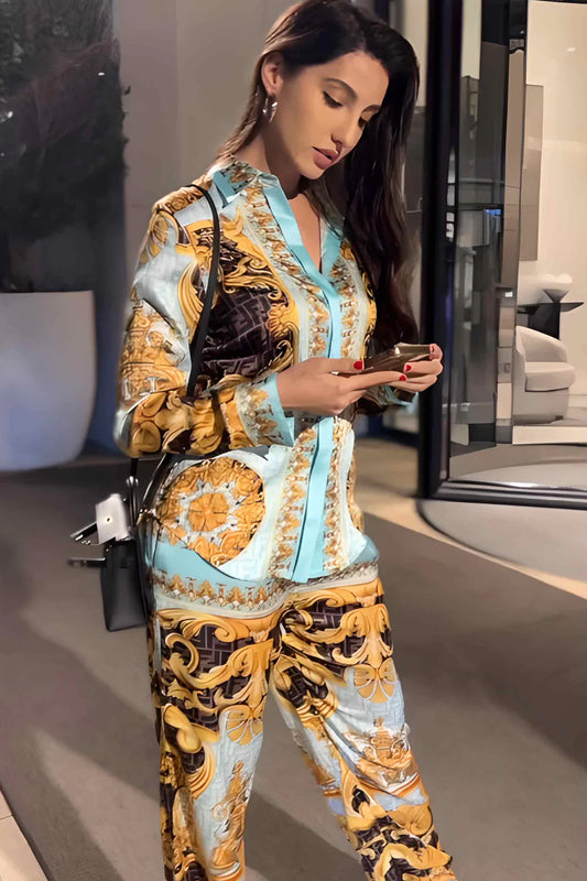 Baroque Luxe Satin Silk Co-ord Set || Nora Fatehi