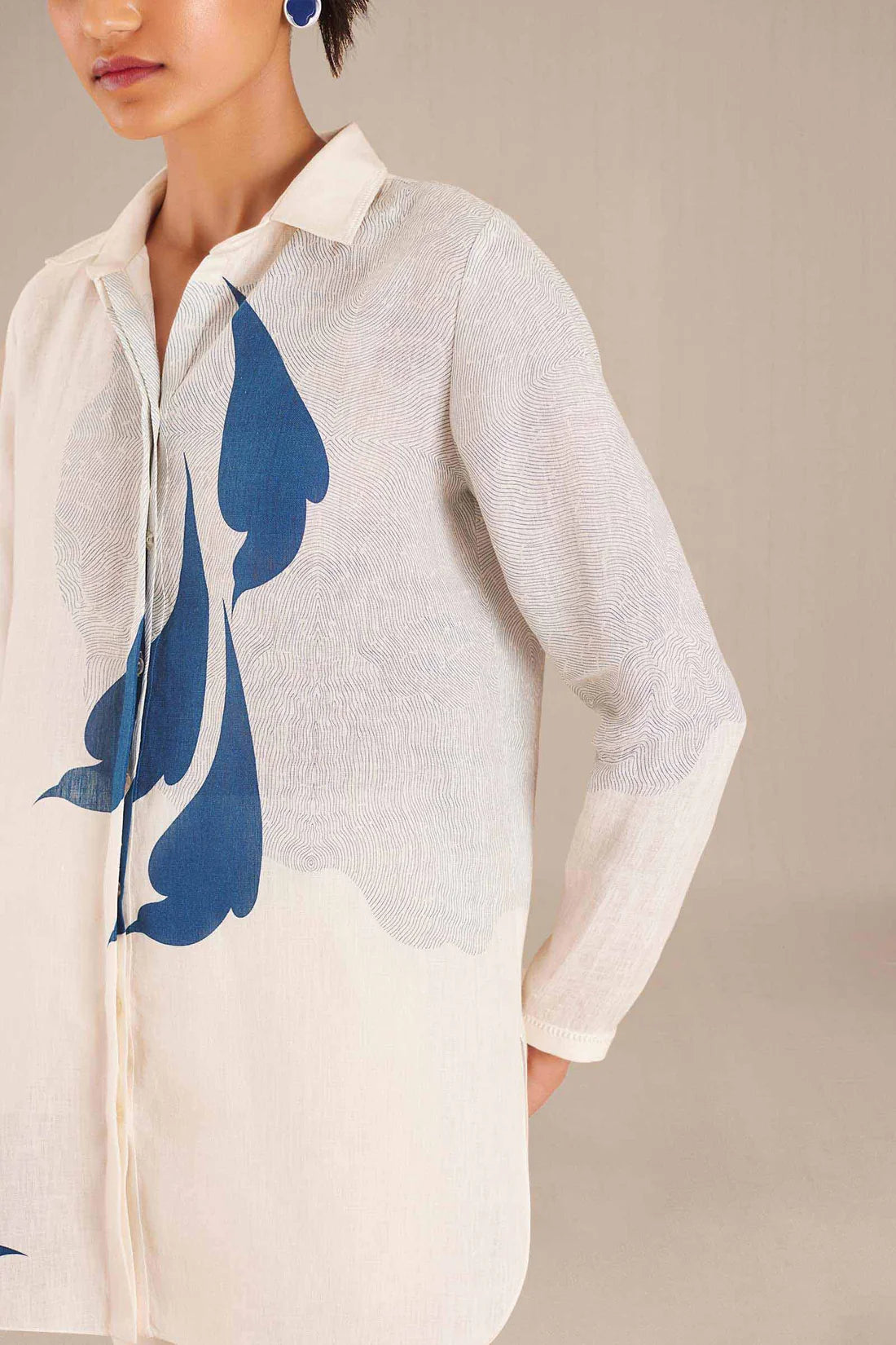 Women's White Co-ord Set with Blue Leaf & Elephant Motif