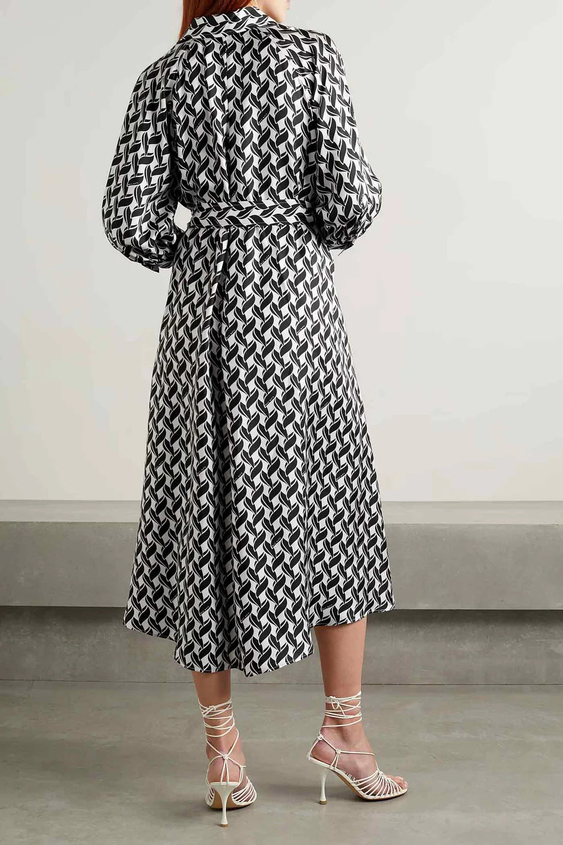 Monochrome Charm | Geometric Wrap Midi Dress