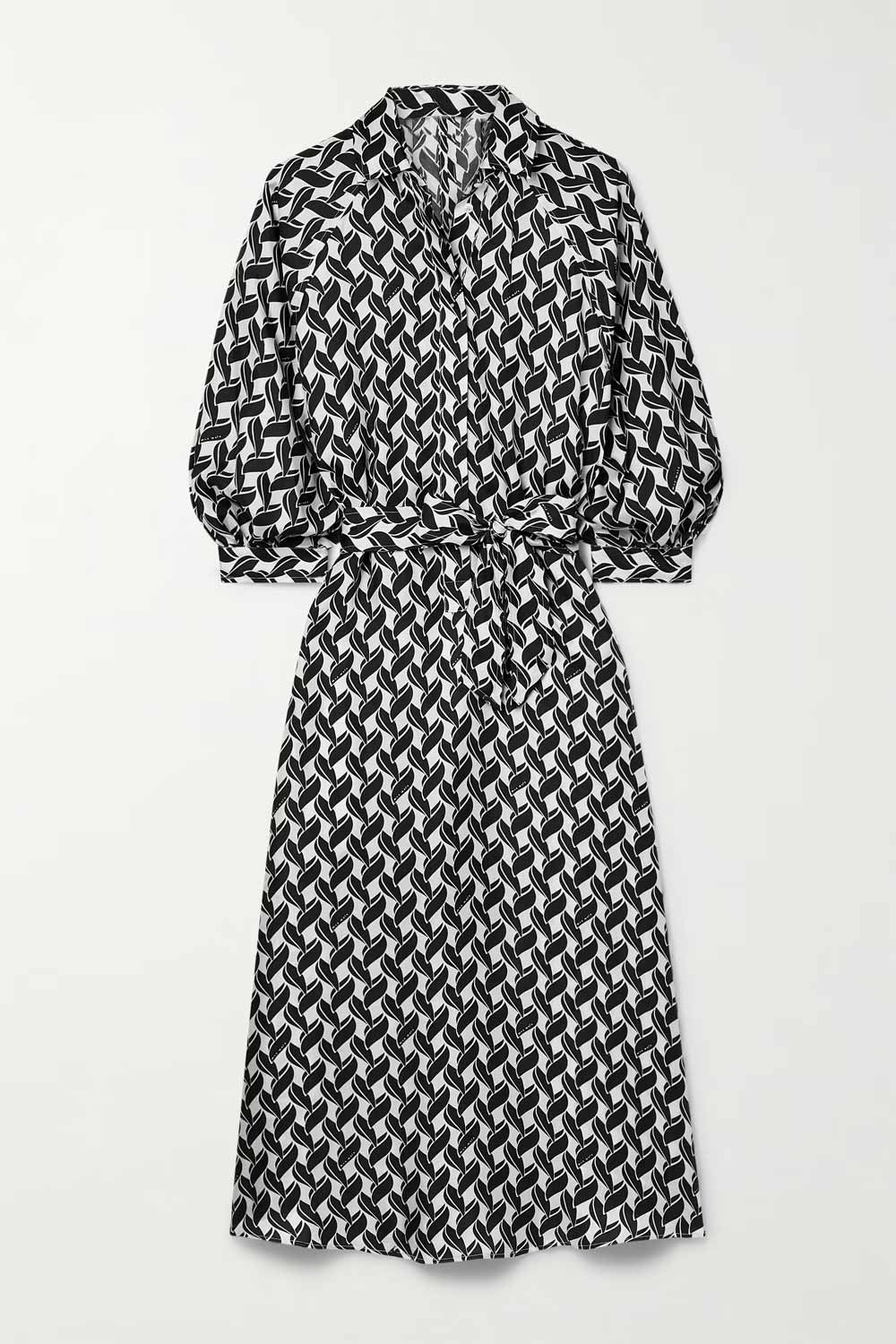 Monochrome Charm | Geometric Wrap Midi Dress