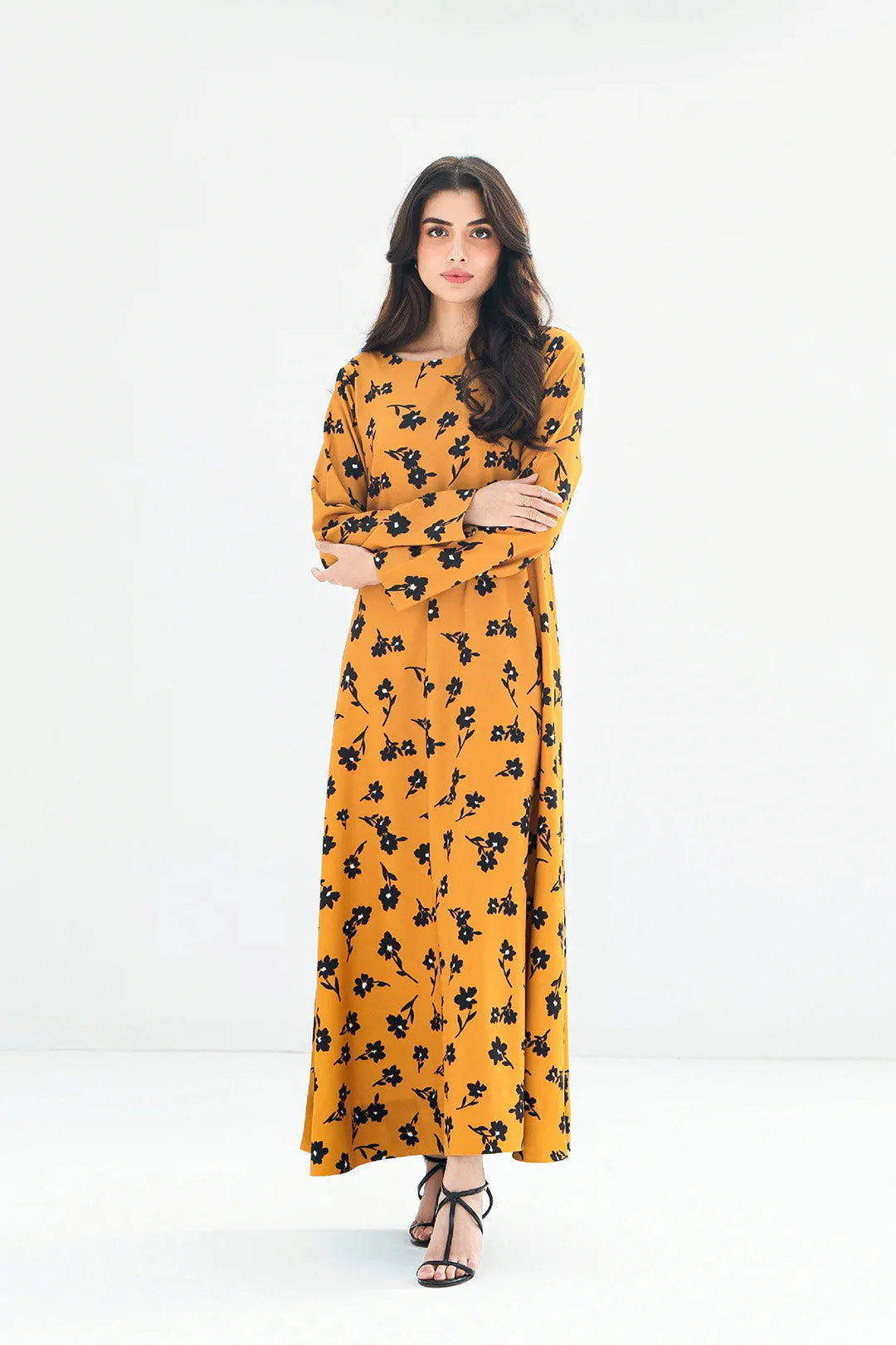 Mustard Blossom | Floral Print Longline Kurti Dress