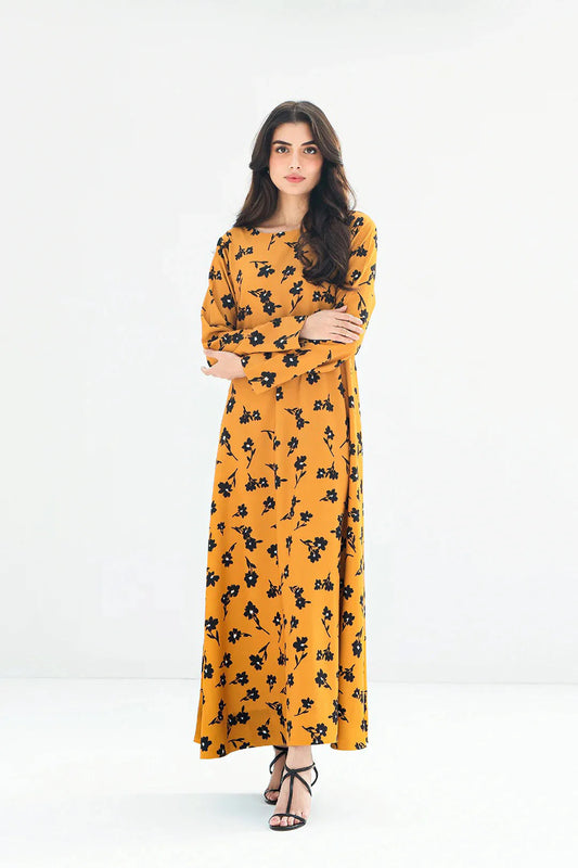 Mustard Blossom | Floral Print Longline Kurti Dress