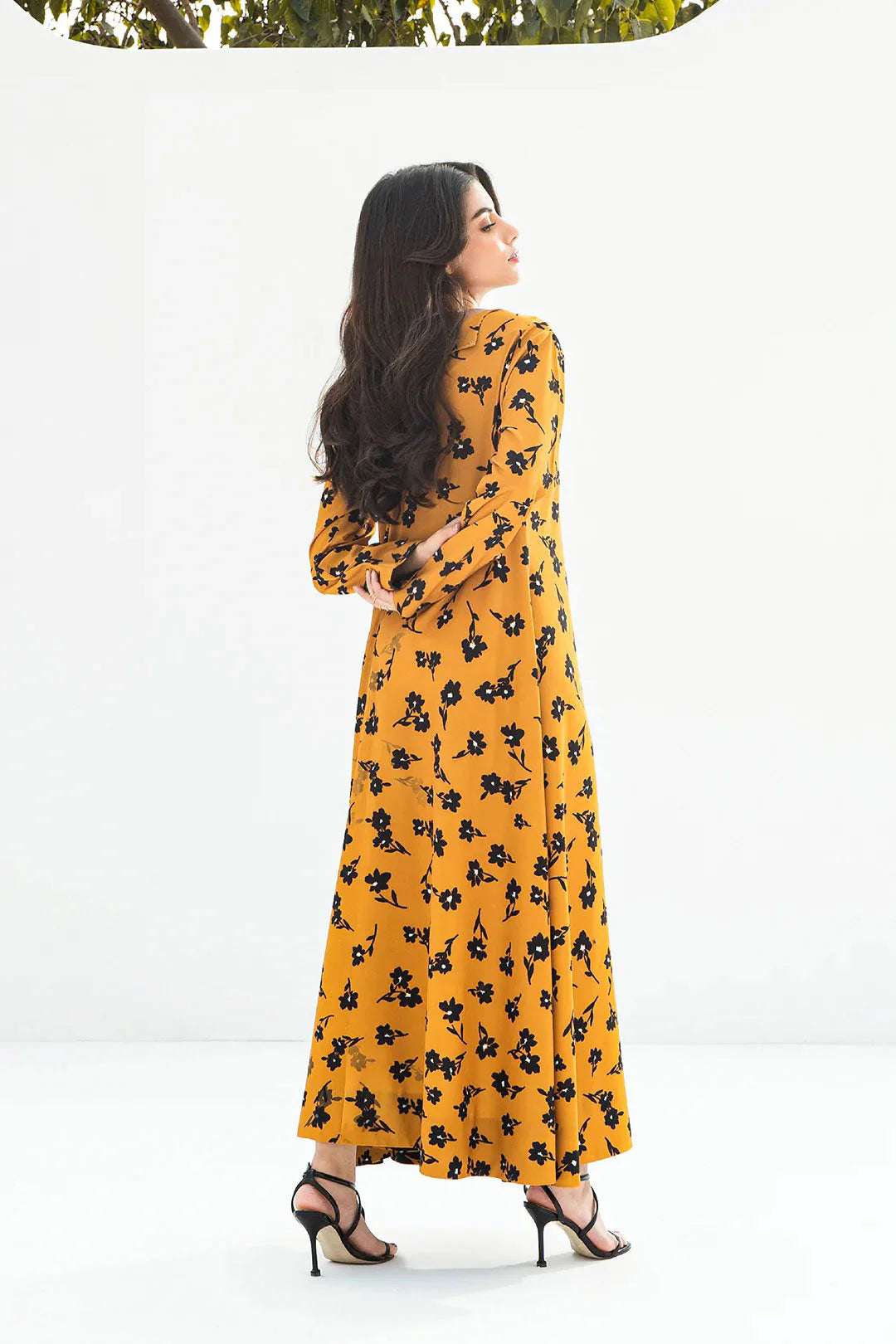 Mustard Blossom | Floral Print Longline Kurti Dress