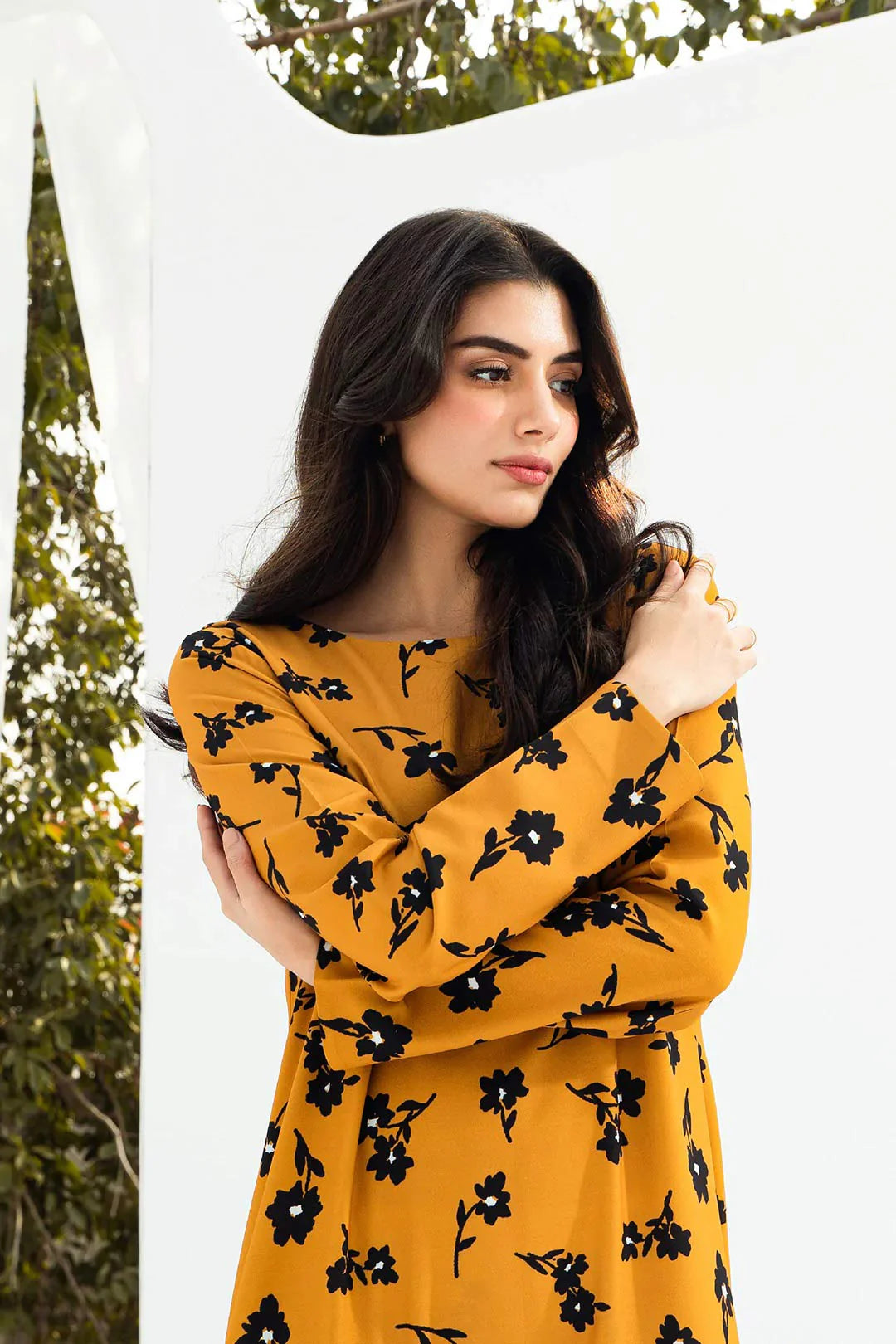 Mustard Blossom | Floral Print Longline Kurti Dress