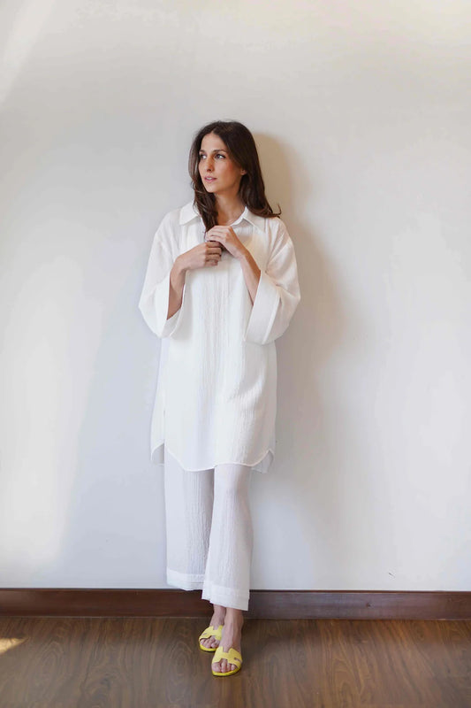 Premium White Co-ord Set in Luxe Textured Fabric