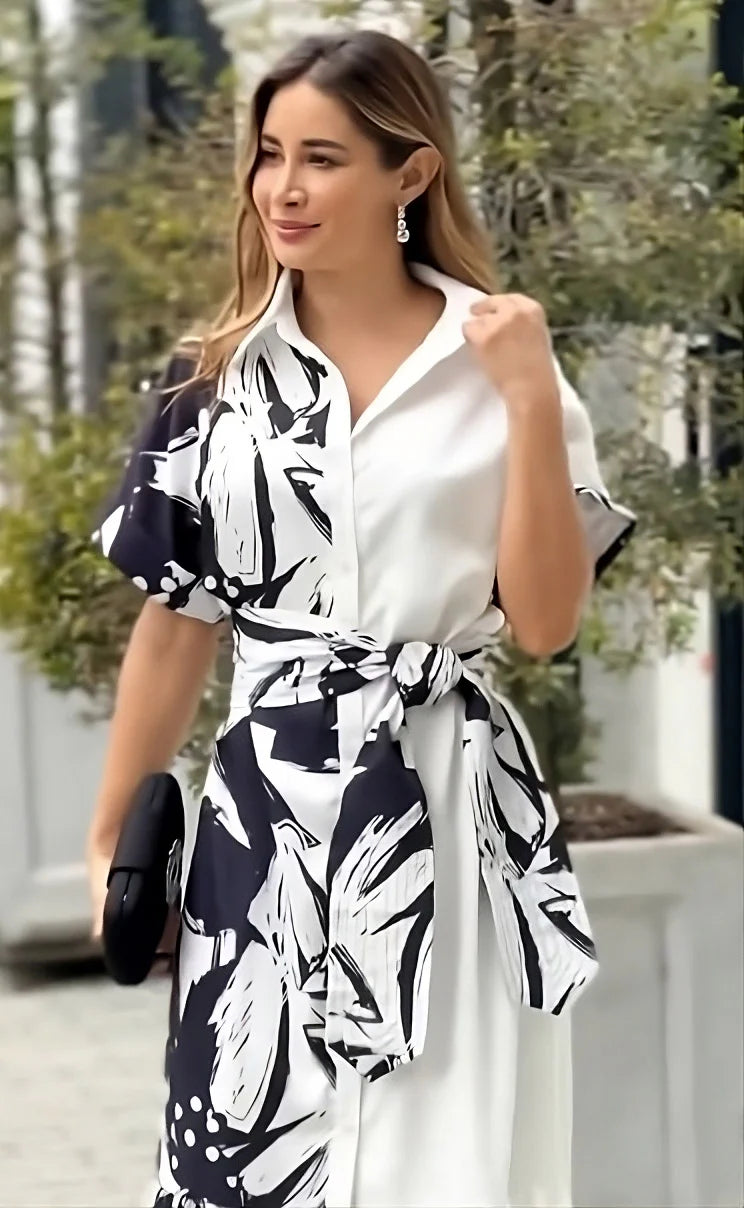 Premium Floral Printed Belt Style Dress