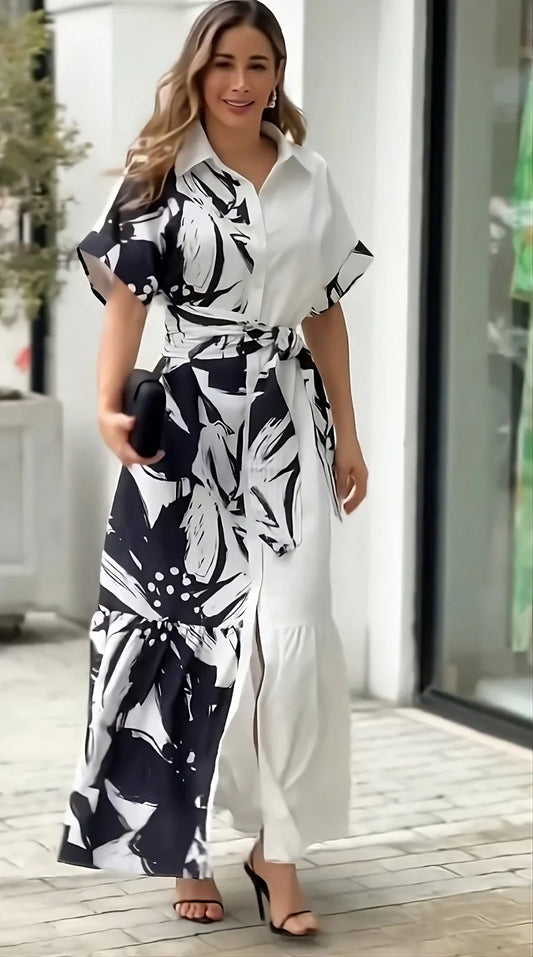 Premium Floral Printed Belt Style Dress