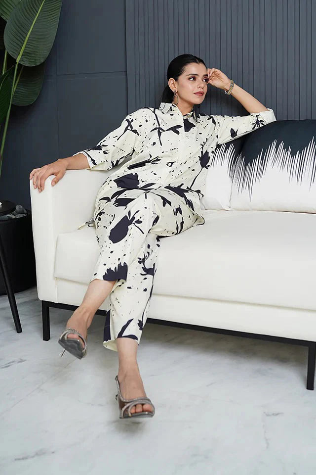 Monochrome Floral Splash Co-Ord Set