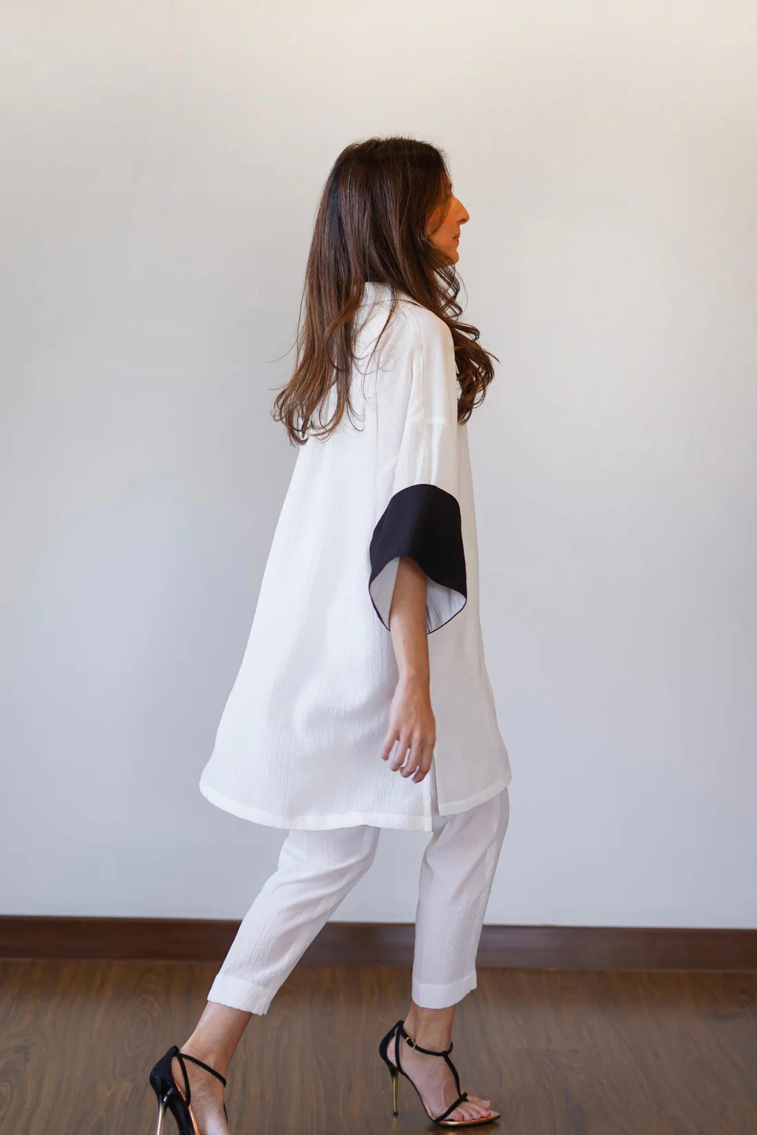 White Co-ord Set with Statement Black Sleeves
