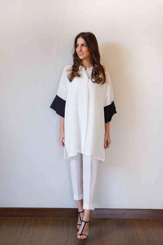 White Co-ord Set with Statement Black Sleeves
