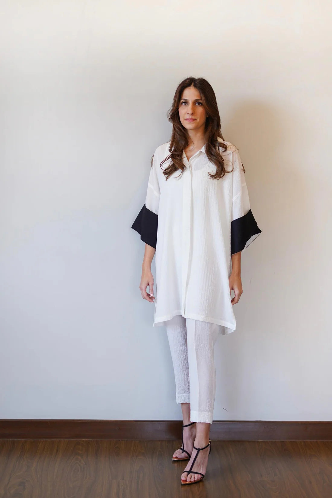 White Co-ord Set with Statement Black Sleeves