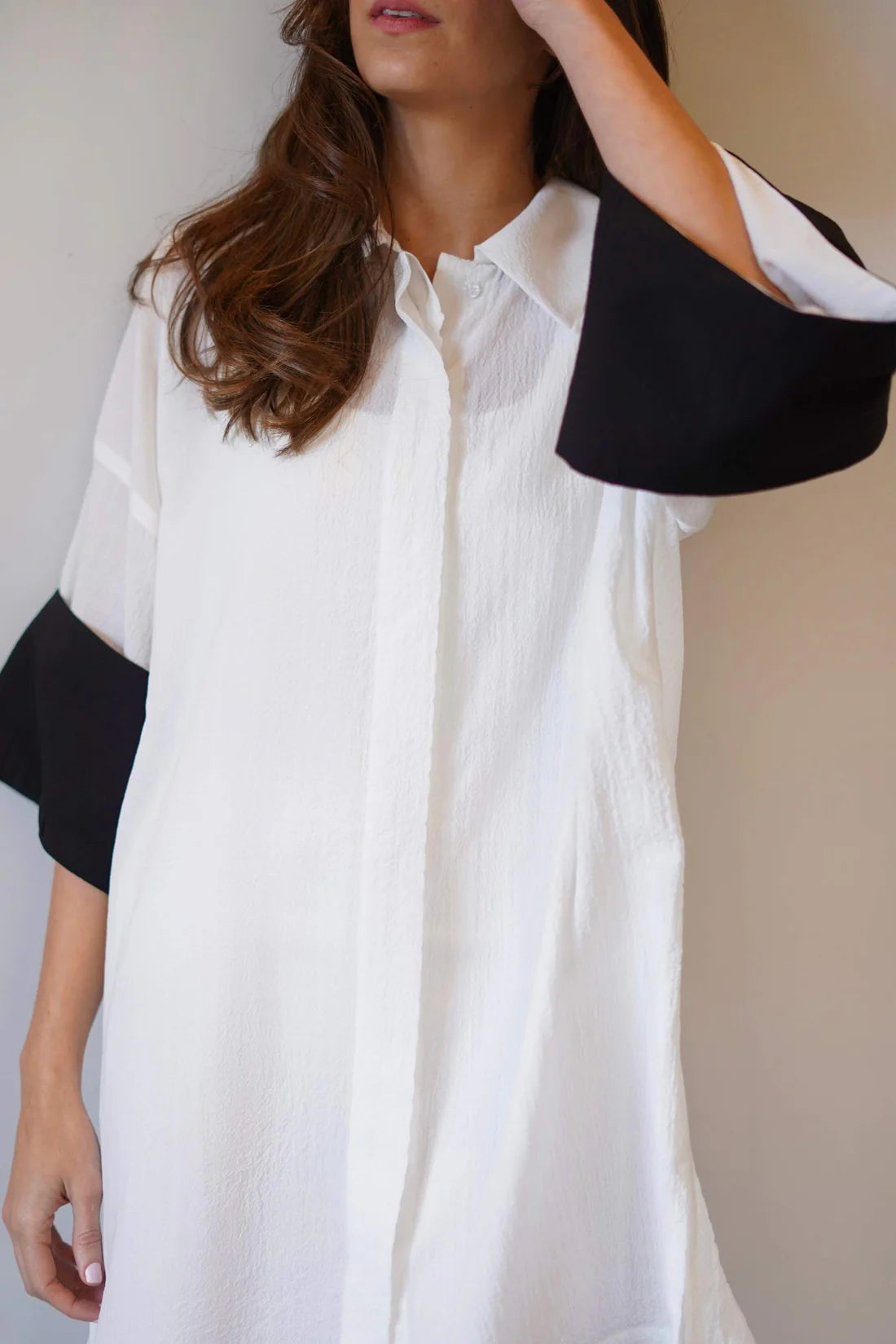 White Co-ord Set with Statement Black Sleeves