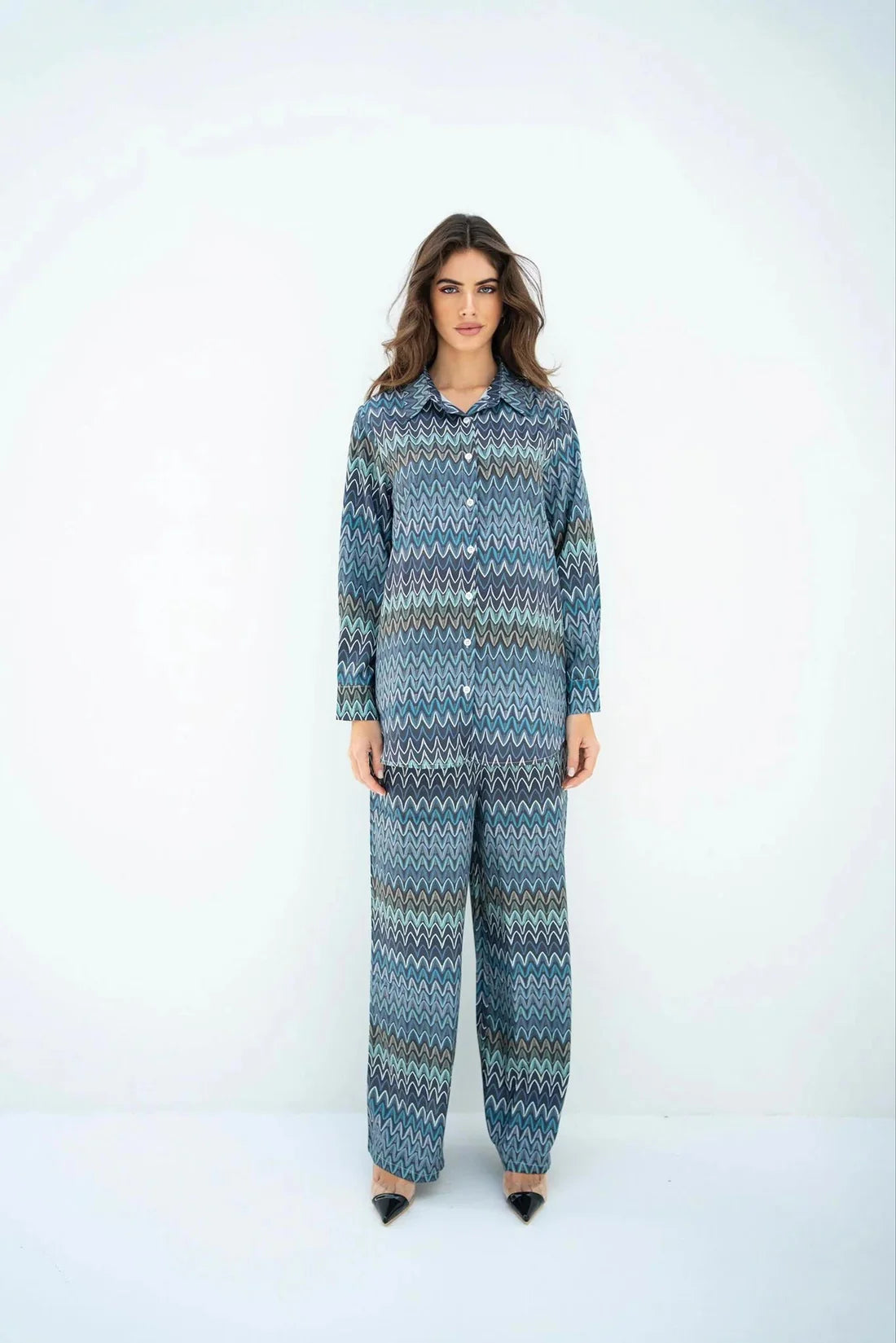 Wave Pattern Co-ord Set in Soothing Blues