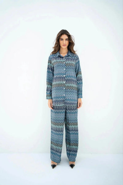 Wave Pattern Co-ord Set in Soothing Blues