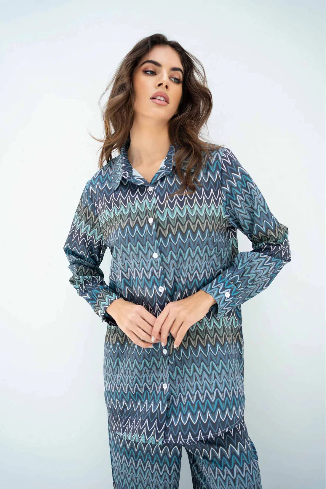Wave Pattern Co-ord Set in Soothing Blues