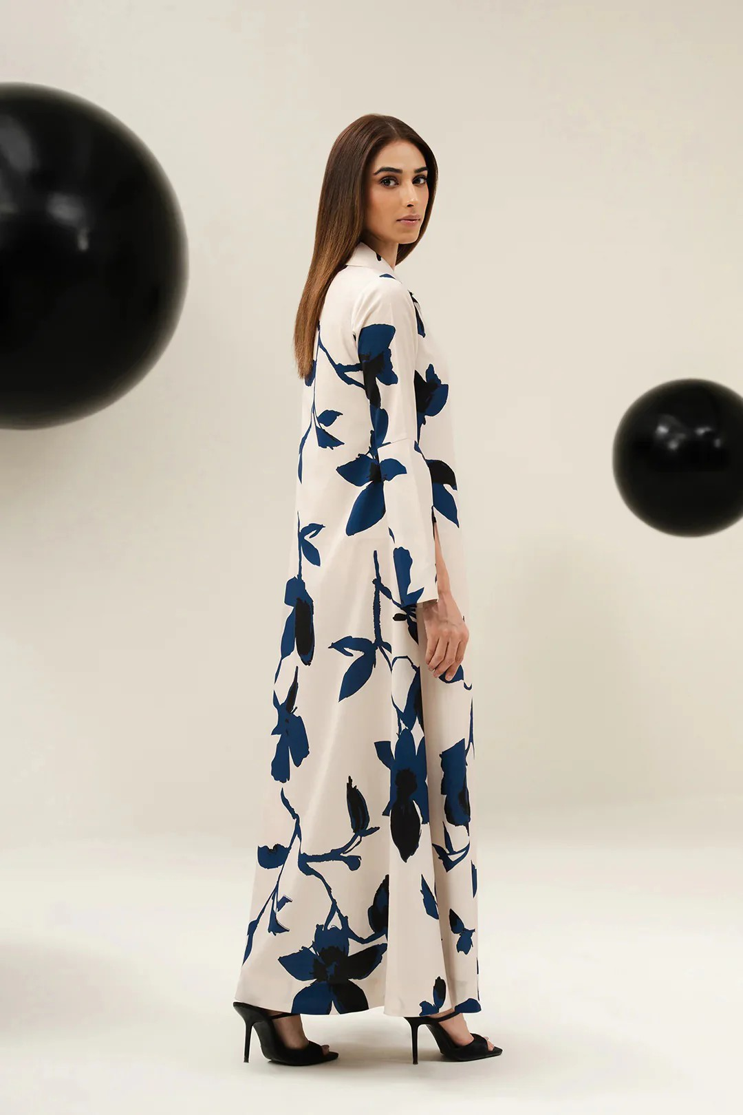 Elegant Floral Korean BSY Long Top with Scarf
