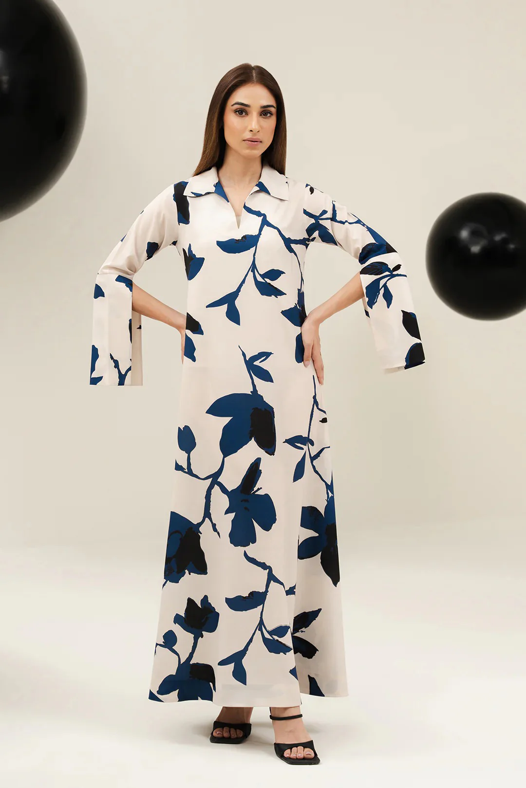 Elegant Floral Korean BSY Long Top with Scarf