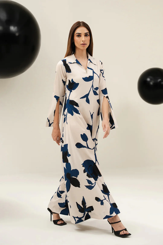 Elegant Floral Korean BSY Long Top with Scarf